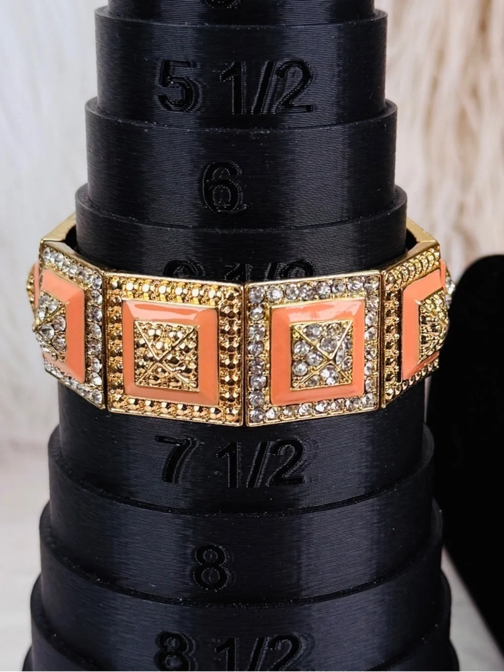 Goldtone Coral Accent Crystal Stretch Bracelet